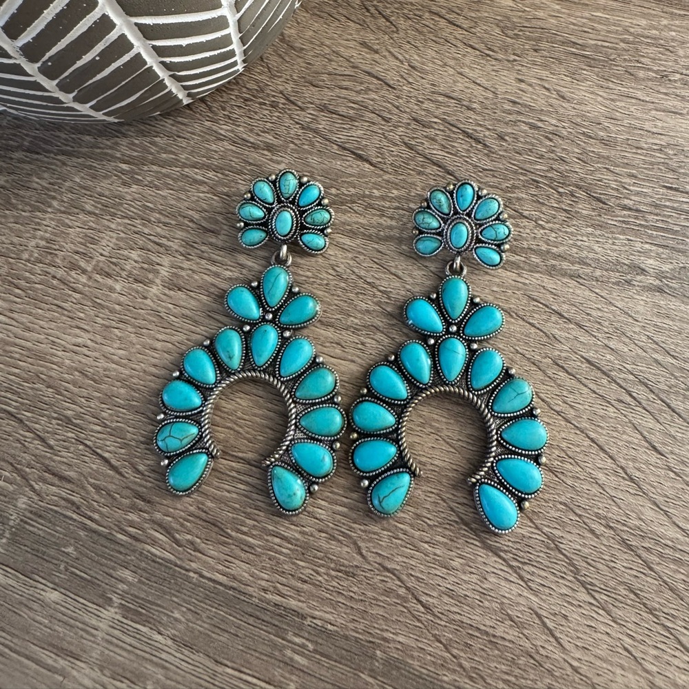 TURQUOISE SQUASH BLOSSOM EARRINGS